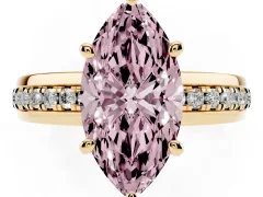 Fancy Pink Marquise Cut Diamond Solitaire Ring Set in Yellow gold with Channel Set Band and Prong Setting