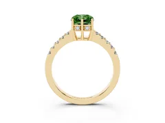 Fancy Green Radiant Cut Diamond Solitaire Engagement Ring Set in Yellow gold with Pavé Band and Prong Setting