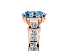 Fancy Blue Oval Cut Diamond Channel Set Solitaire Engagement Ring Set in Rose gold with Prong Setting