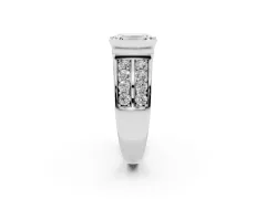 Emerald Cut Diamond Wide Channel Set Band Ring Set in White gold with Bezel Setting