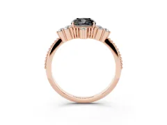 Fancy Black Cushion Cut Diamond Cluster Ring Set in Rose gold with Beaded Band