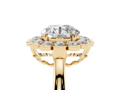 Round Cut Diamond Halo Cluster Engagement Ring Set in Yellow gold with Solitaire Band and Prong Setting