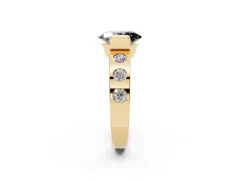 Fancy Black Oval Cut Diamond Channel-Set Band Ring Set in Yellow gold with Bezel Prong Setting