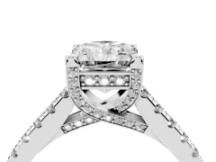 Radiant Cut Diamond Solitaire Ring Set in White gold with Brilliant Pavé Band and Prong Setting