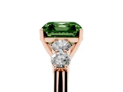 Fancy Green Asscher Cut Diamond Five-Stone Prong Set Band Ring Set in Rose gold with Polished Band