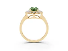 Fancy Green Oval Cut Diamond Halo Cluster Engagement Ring Set in Yellow gold with Solitaire Band and Prong Setting