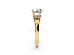 Round Cut Diamond Three-Stone Ring Set in Yellow gold with Round Accent Stones and Plain Band