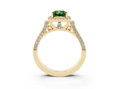 Fancy Green Radiant Cut Diamond Halo Ring Set in Yellow gold with Pavé-Lined Split Shank Band