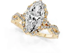 Marquise Cut Diamond Halo Twist Band Solitaire Ring Set in Yellow gold with Prong-Set Center Stone