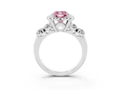 Fancy Pink Cushion Cut Diamond Floral Halo Ring Set in Silver with Shared Prong Band
