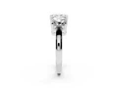 Radiant Cut Diamond Three-Stone Ring Set in Silver with Channel-Set Band and Prong Settings