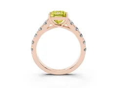 Fancy Yellow Princess Cut Diamond Solitaire Ring Set in Rose gold with Cut-Down Micro Pavé Band and Prong Setting