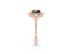 Fancy Black Cushion Cut Diamond Cluster Ring Set in Rose gold with Beaded Band