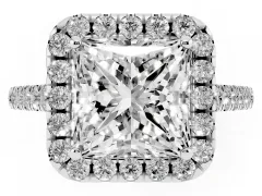 Princess Cut Diamond Halo Pavé Engagement Ring Set in Platinum with Prong Setting