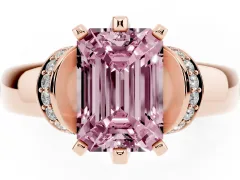 Fancy Pink Emerald Cut Diamond Pavé Band Solitaire Ring Set in Rose gold with Prong Setting