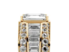 Emerald Cut Diamond Mens Ring Set in Yellow gold with Baguette and Round Side Stones