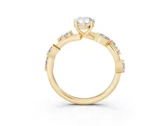 Pear Cut Diamond Solitaire Ring Set in Yellow gold with Twisted Marquise Accent Band