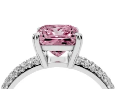 Fancy Pink Princess Cut Diamond Solitaire Ring Set in Silver with Multi-Row Round Pavé Band and Prong Setting