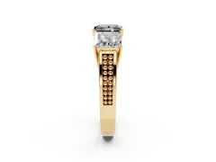 Fancy Black Princess Cut Diamond Three-Stone Ring Set in Yellow gold with Textured Band