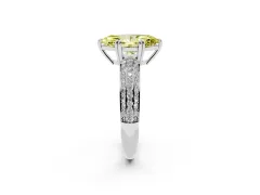 Fancy Yellow Marquise Cut Diamond Solitaire Ring Set in Platinum with Multi-Row Round Pavé Band and Prong Setting