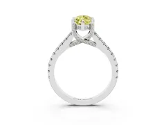 Fancy Yellow Marquise Cut Diamond Solitaire Ring Set in White gold with Brilliant Pavé Band and Prong Setting