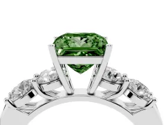 Fancy Green Princess Cut Diamond Five-Stone Prong Set Ring Set in White gold with Classic Band