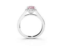 Fancy Pink Pear Cut Diamond Halo Engagement Ring Set in Silver with Pavé Band and Rising Shoulders