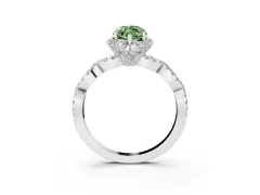 Fancy Green Marquise Cut Diamond Halo Twist Band Solitaire Ring Set in White gold with Prong-Set Center Stone