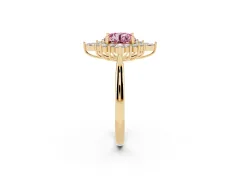 Fancy Pink Round Cut Diamond Cluster Halo Ring Set in Yellow gold with Marquise and Round Accents