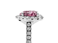 Fancy Pink Heart Cut Diamond Cushion Halo Ring Set in Silver with Pavé Band