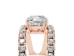 Cushion Cut Diamond Split Shank Pavé Solitaire Ring Set in Rose gold with Open Shank Design