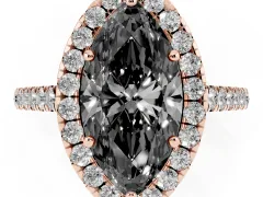 Fancy Black Marquise Cut Diamond Halo Pavé Engagement Ring Set in Rose gold with Prong Setting