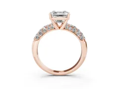 Asscher Cut Diamond Pavé Band Solitaire Ring Set in Rose gold with Close-Set Accent Stones and Prong Setting