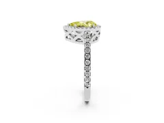 Fancy Yellow Pear Cut Diamond Halo Ring Set in Platinum with Pavé Shoulders and Halo-Framed Center