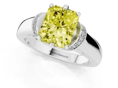 Fancy Yellow Radiant Cut Diamond Pavé Band Solitaire Ring Set in Silver with Prong Setting