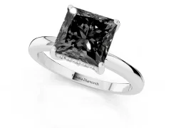 Fancy Black Princess Cut Diamond Solitaire Ring Set in Silver with Plain Band and Prong Setting