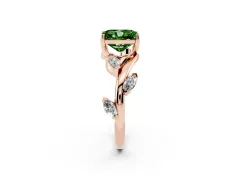 Fancy Green Radiant Cut Diamond Solitaire Ring Set in Rose gold with Twisted Marquise Accent Band