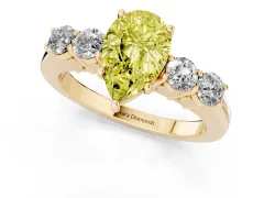 Fancy Yellow Pear Cut Diamond Five-Stone Prong Set Band Ring Set in Yellow gold with Polished Band