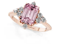 Fancy Pink Emerald Cut Diamond Cluster Ring Set in Rose gold with Beaded Band