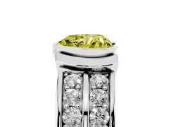 Fancy Yellow Heart Cut Diamond Wide Channel Set Band Ring Set in Silver with Bezel Setting