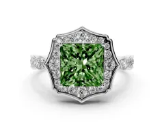 Fancy Green Princess Cut Diamond Halo Engagement Ring Set in Platinum with Milgrain Band and Prong Setting