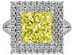 Fancy Yellow Princess Cut Diamond Double Halo Ring Set in Silver with Pavé Band