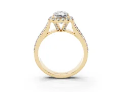 Radiant Cut Diamond Halo Ring Set in Yellow gold with Pavé Band and Raised Center Setting