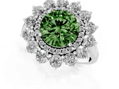 Fancy Green Round Cut Diamond Floral Double Halo Ring Set in Platinum with Round Petals