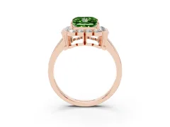 Fancy Green Princess Cut Diamond Halo Cluster Engagement Ring Set in Rose gold with Solitaire Band and Prong Setting