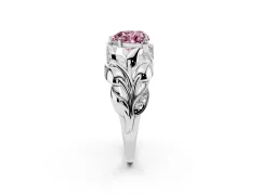 Fancy Pink Heart Cut Diamond Leaf-Inspired Engagement Ring Set in White gold with Round Accents