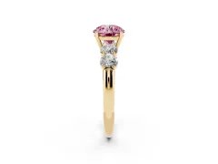 Fancy Pink Round Cut Diamond Five-Stone Prong Set Ring Set in Yellow gold with Classic Band