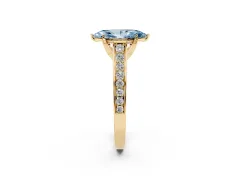 Fancy Blue Marquise Cut Diamond Solitaire Pavé Engagement Ring Set in Yellow gold with Prong Setting