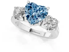 Fancy Blue Heart Cut Diamond Three-Stone Trellis Ring Set in Silver with Comfort Fit Band