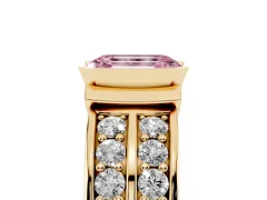 Fancy Pink Emerald Cut Diamond Wide Channel Set Band Ring Set in Yellow gold with Bezel Setting